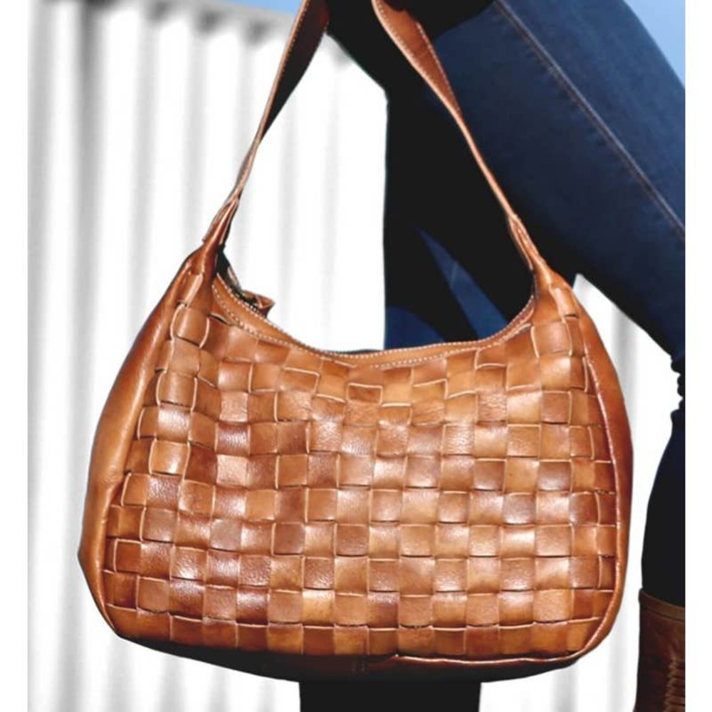 Woven Leather Hobo Bag - Tan
